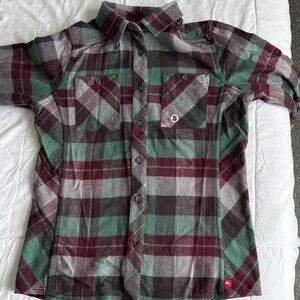 Eastern Mountain Sports Kids Plaid Shirt in Burgundy and Teal